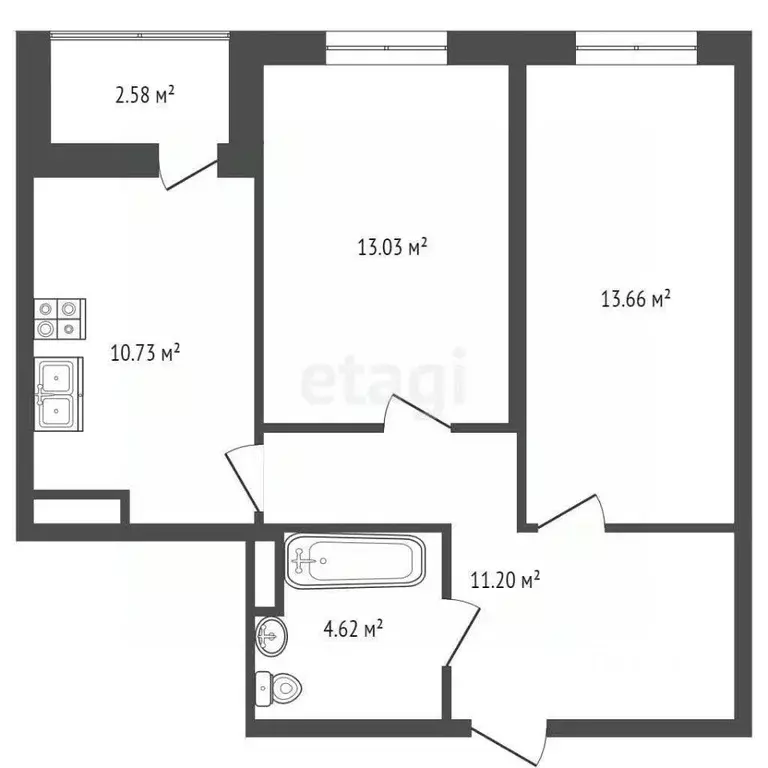 2-к кв. Ростовская область, Ростов-на-Дону Тибетская ул., 1Вс3 (55.8 ... - Фото 1