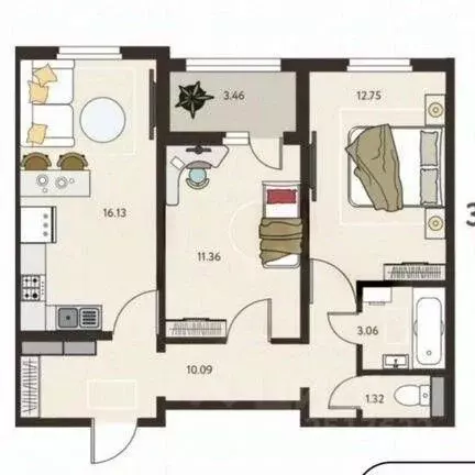 2-к кв. Курская область, Курск ул. Энгельса, 115/4 (56.4 м) - Фото 2