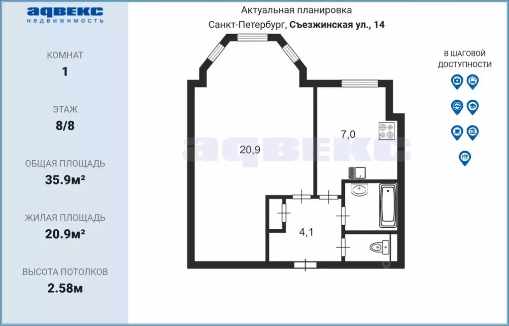 1-к кв. Санкт-Петербург Съезжинская ул., 14 (35.9 м) - Фото 1