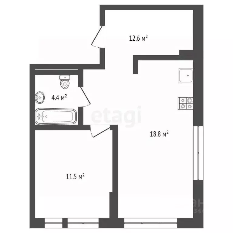 1-к кв. Тюменская область, Тюмень Полевая ул., 117к4 (47.7 м) - Фото 2