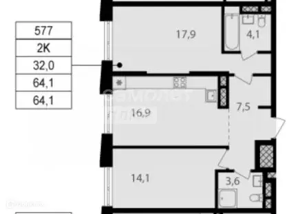 Продаётся 2-к квартира, 64.1 м - Фото 0