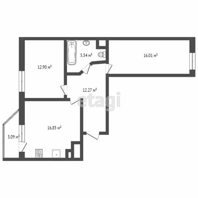 2-комнатная квартира: Тюмень, улица Тимофея Чаркова, 79 (62.5 м) - Фото 1