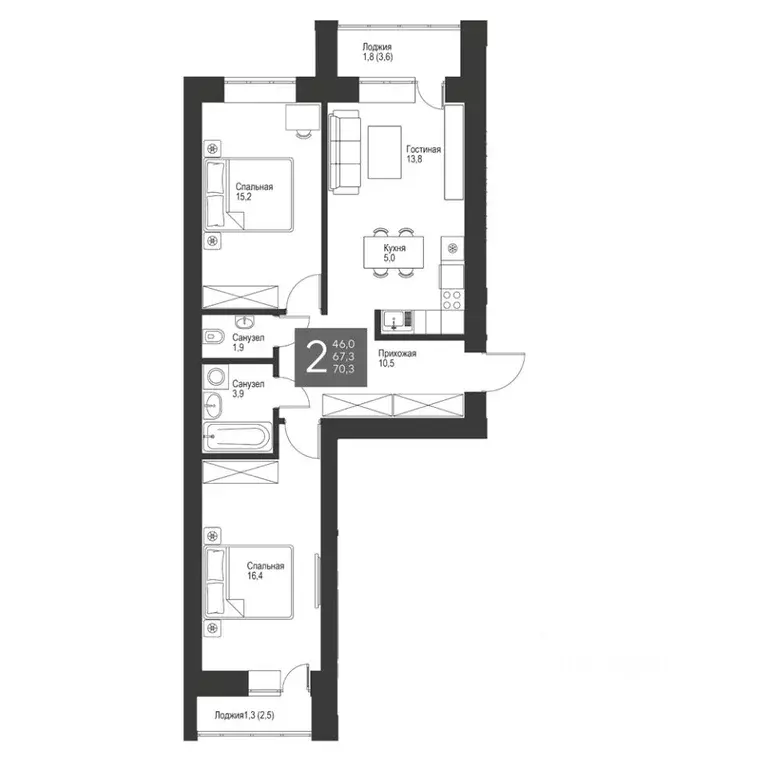 2-к кв. Татарстан, Альметьевск ул. Гафиатуллина, 62 (70.3 м) - Фото 0