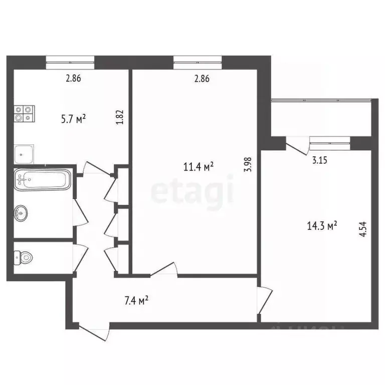 2-к кв. Ямало-Ненецкий АО, Новый Уренгой Молодежная ул., 9 (42.6 м) - Фото 1