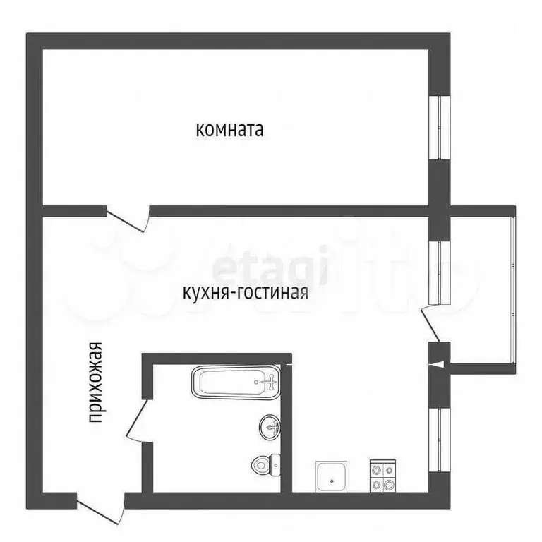 2-к. квартира, 43,1 м, 2/4 эт. - Фото 0