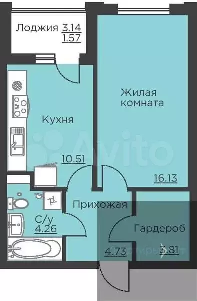 1-к. квартира, 41 м, 2/18 эт. - Фото 0