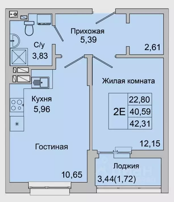 2-к кв. Ростовская область, Батайск ул. Булгакова, 11 (42.31 м) - Фото 1