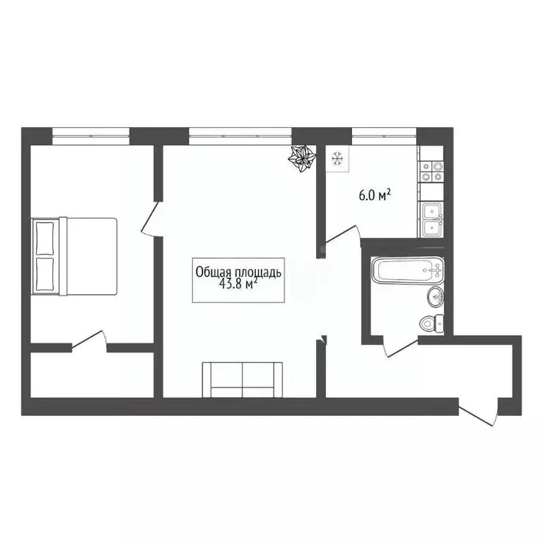 2-к кв. Новосибирская область, Новосибирск Трикотажная ул., 60/3 (43.8 ... - Фото 1