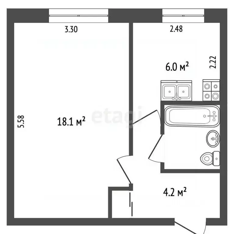 1-к кв. Камчатский край, Елизово ул. Ленина, 28 (31.4 м) - Фото 1