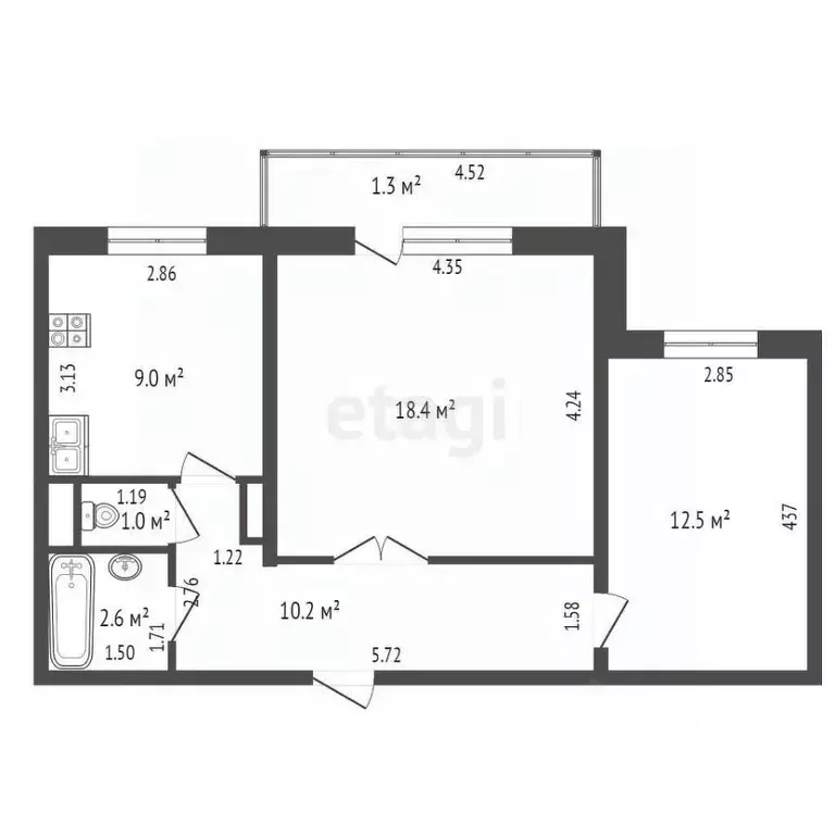 2-к кв. Забайкальский край, Чита Каштакский мкр, 1А (53.7 м) - Фото 1