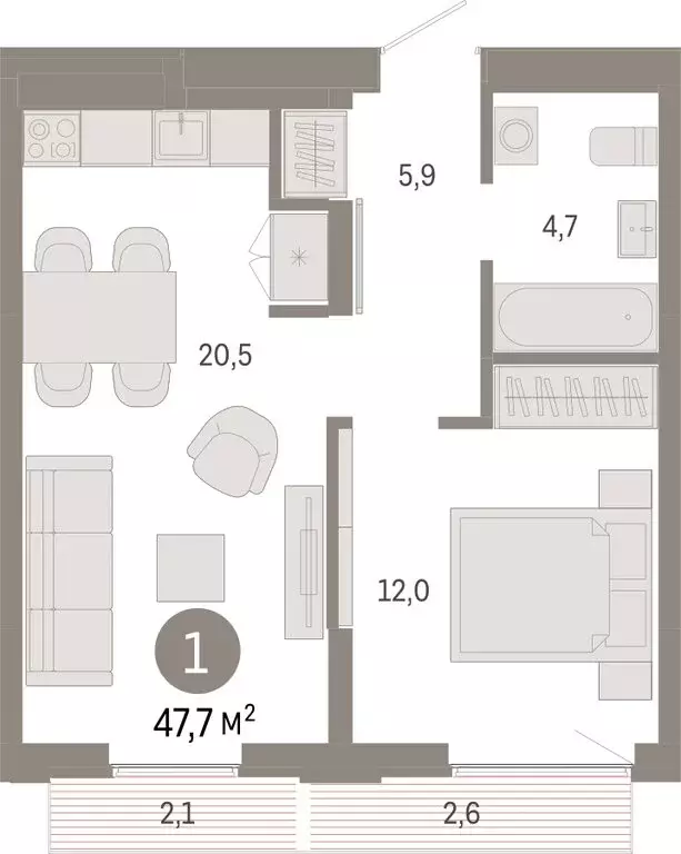 1-комнатная квартира: Екатеринбург, улица Гастелло, 19А (47.74 м) - Фото 0