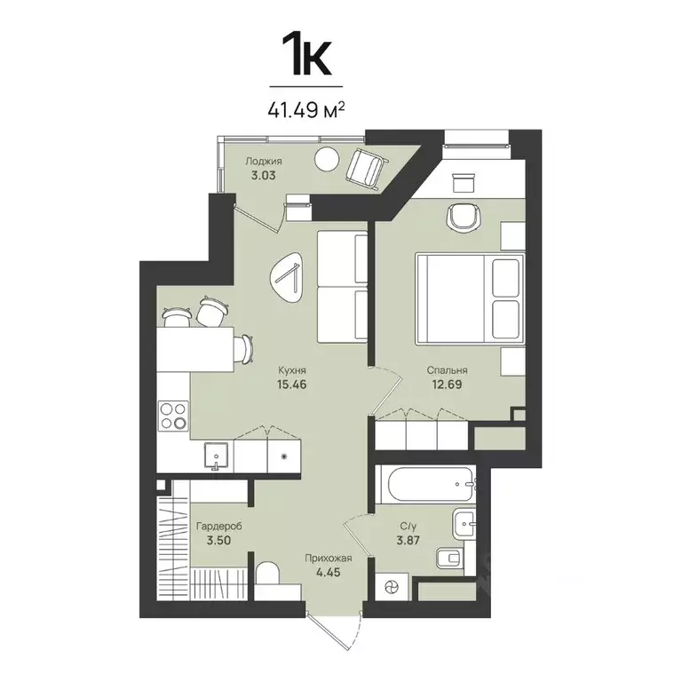 1-к кв. Пермский край, Пермь Уинская ул., 54 (41.49 м) - Фото 1