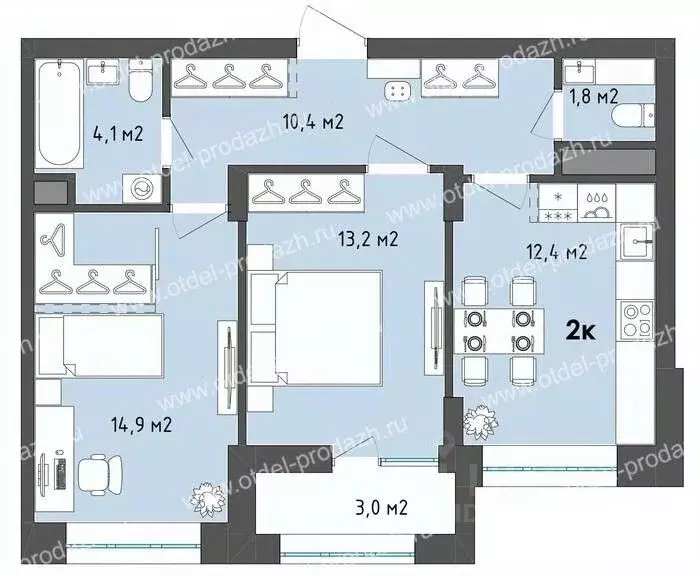 2-к кв. Воронежская область, Воронеж бул. Содружества, 1 (58.3 м) - Фото 1