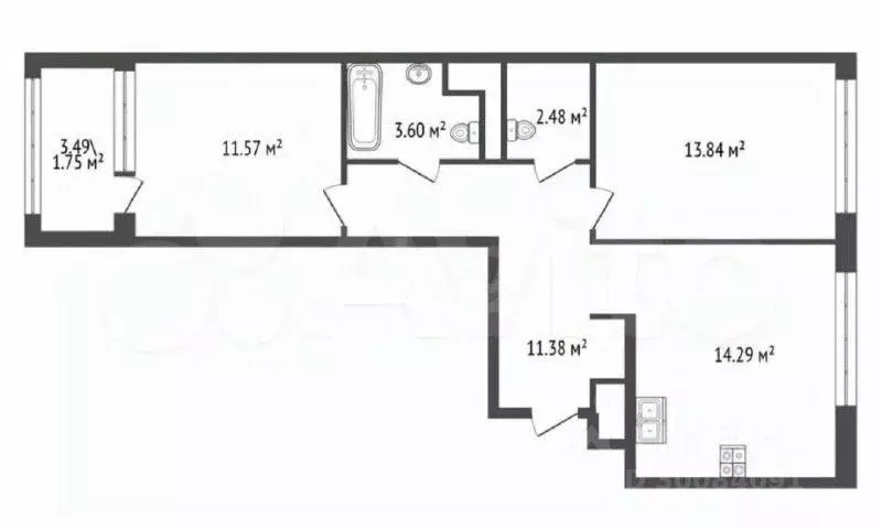 2-к кв. Санкт-Петербург ул. Челюскина, 10 (57.9 м) - Фото 2