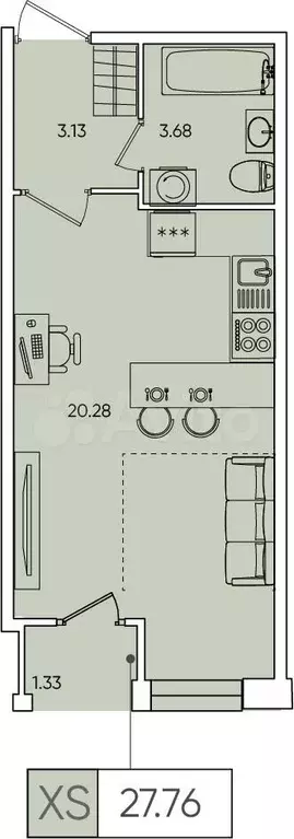 Квартира-студия, 27,3 м, 1/13 эт. - Фото 1