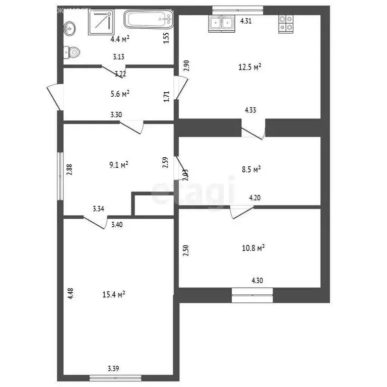 4-комнатная квартира: Кореиз, Севастопольское шоссе, 47 (66.2 м) - Фото 1