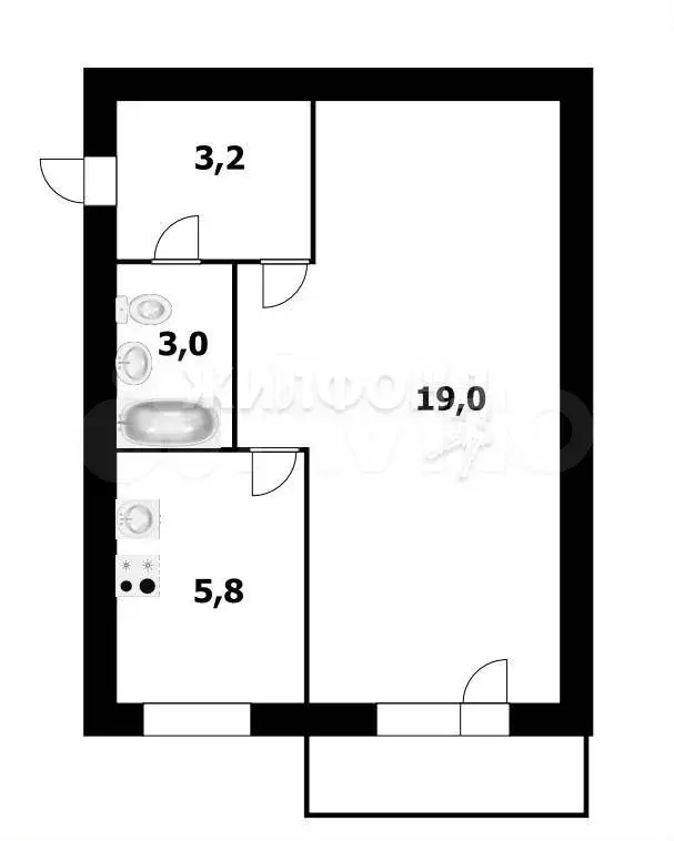 1-к. квартира, 31,2 м, 4/5 эт. - Фото 0