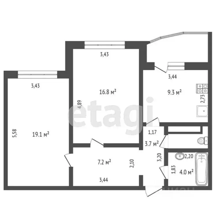 2-к кв. Тюменская область, Тюмень ул. Николая Семенова, 31к2 (62.3 м) - Фото 2