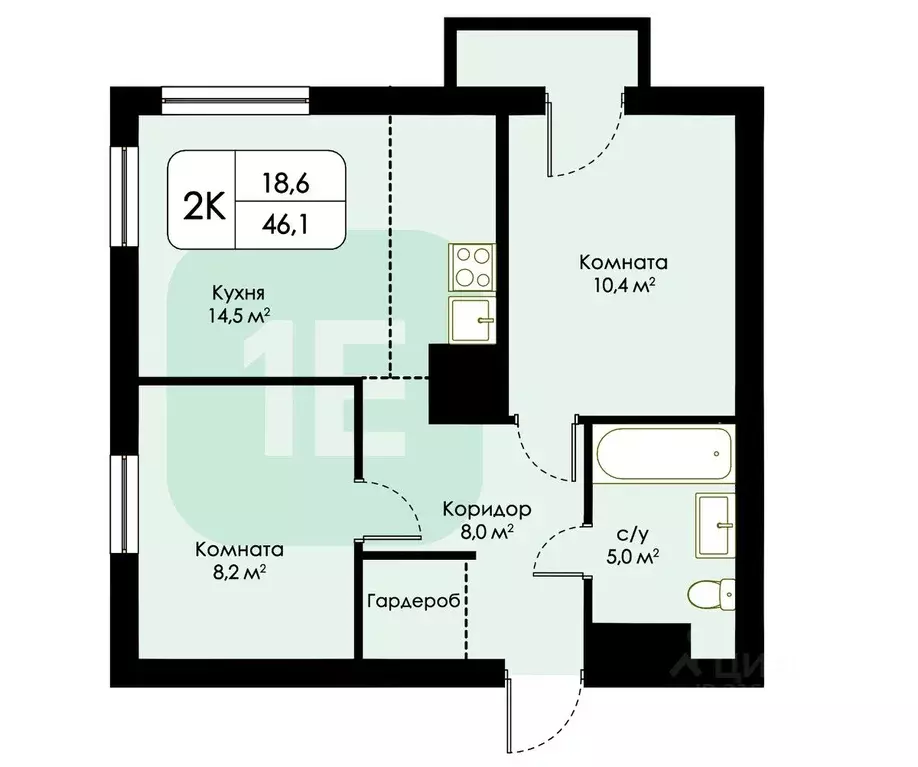 2-к кв. Новосибирская область, Новосибирск ул. Дунаевского, 14/2 (46.1 ... - Фото 1