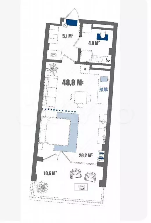 Апартаменты-студия, 48,8 м, 6/8 эт. - Фото 0