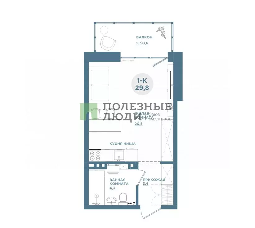 Квартира-студия: Красноярск, Свердловская улица, 6Е (29.3 м) - Фото 2