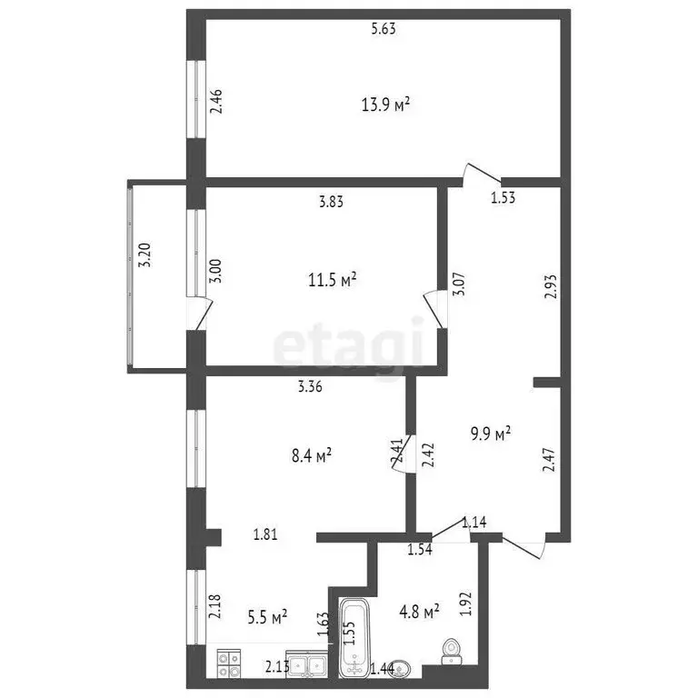 3-комнатная квартира: Чита, Новобульварная улица, 113 (55.6 м) - Фото 1