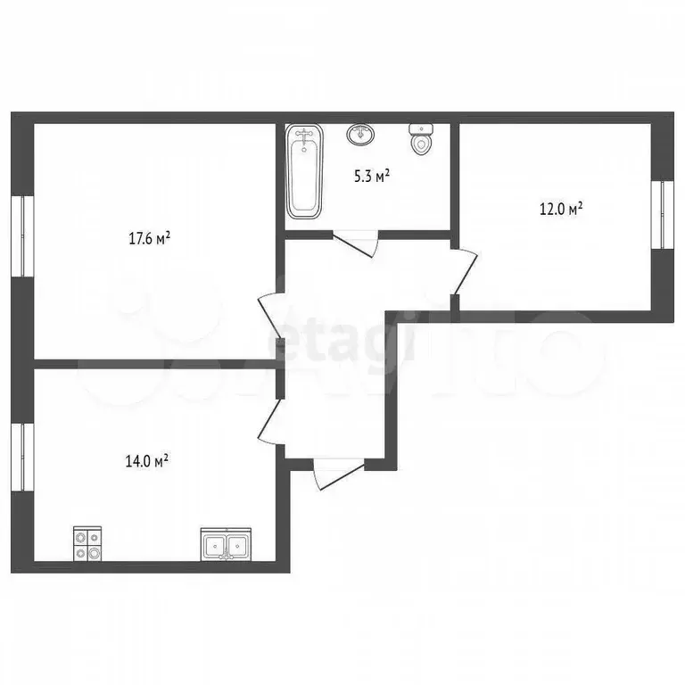 2-к. квартира, 57,1 м, 1/9 эт. - Фото 0