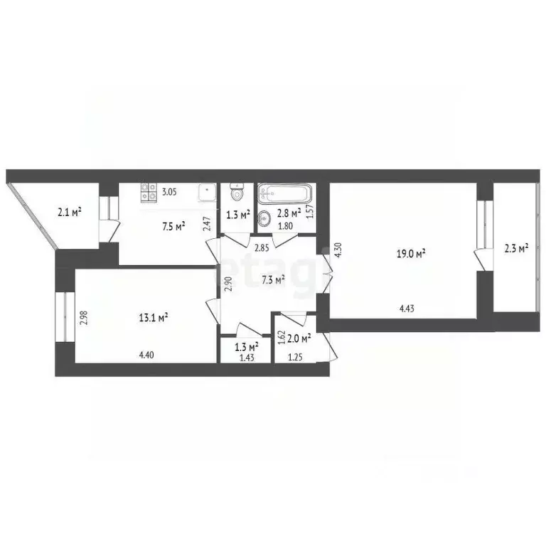 2-к кв. Башкортостан, Бирск ул. Гагарина, 90 (54.3 м) - Фото 1