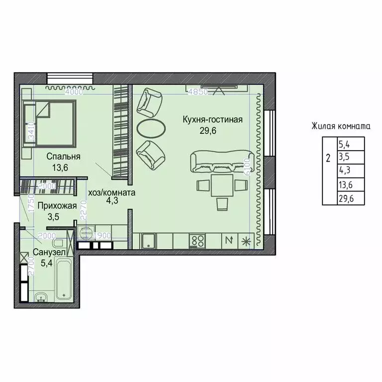 2-комнатная квартира: Владивосток, Первореченский район (57.7 м) - Фото 2