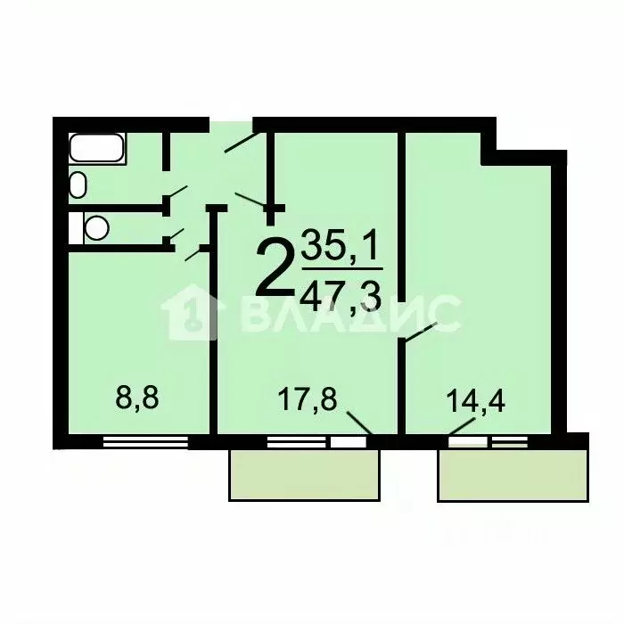 2-к кв. Москва пос. Внуково, ул. Рассказовская, 28 (47.3 м) - Фото 2