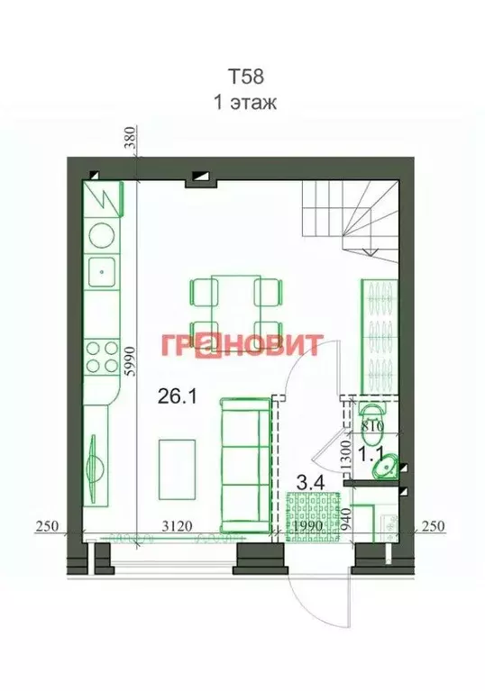 Квартира, 2 комнаты, 54 м - Фото 0