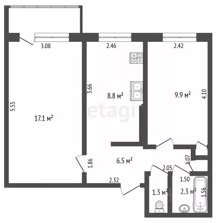 2-к кв. Саха (Якутия), Якутск Птицефабрика мкр, 10 (46.6 м) - Фото 0