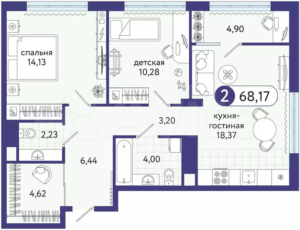 2-к. квартира, 68,2 м, 13/14 эт. - Фото 1