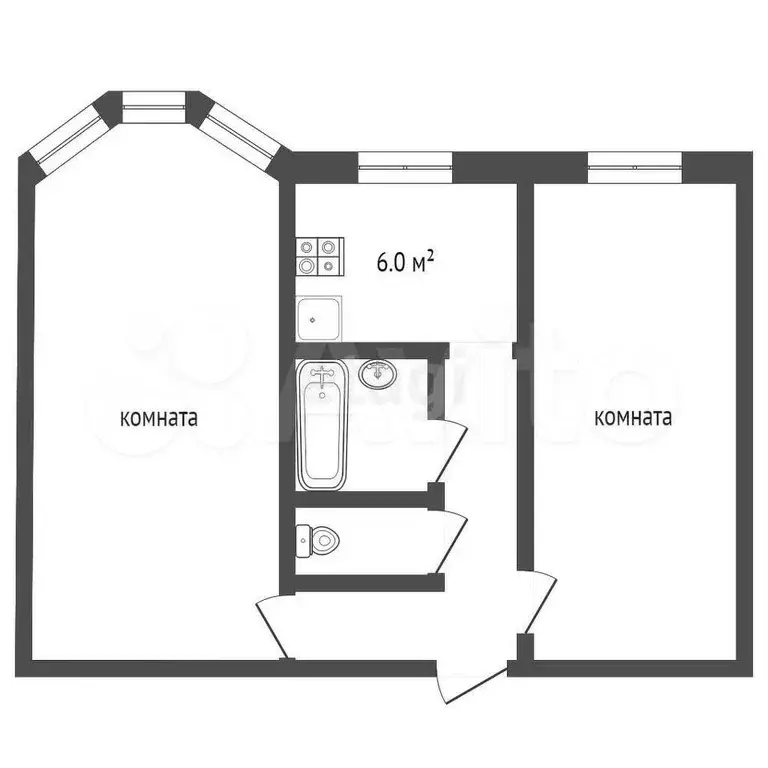 2-к. квартира, 45,6 м, 3/5 эт. - Фото 0