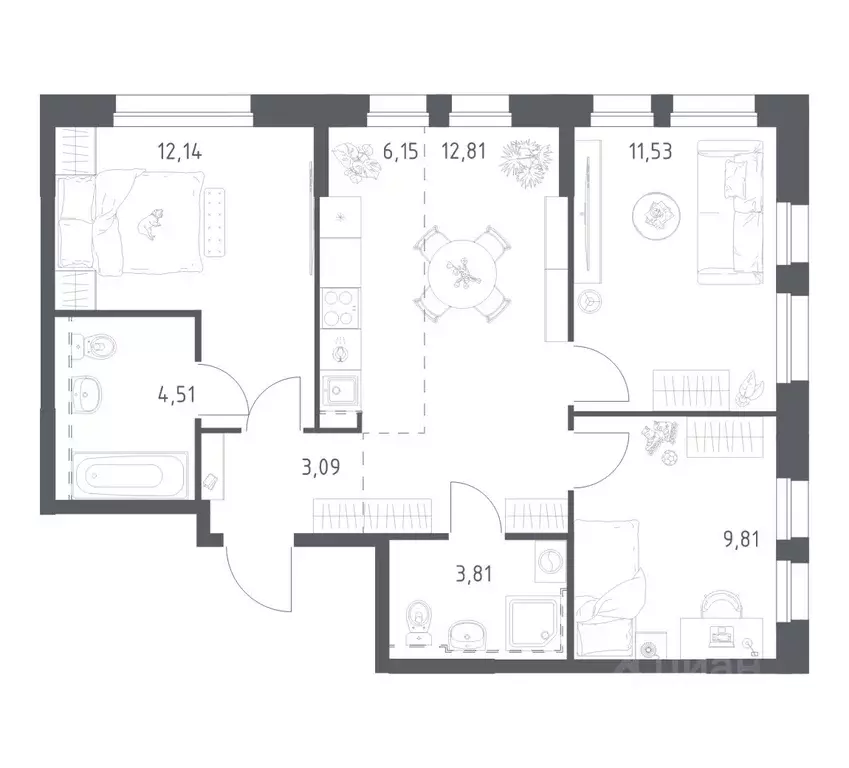 3-к кв. Башкортостан, Уфа ул. Рашита Манурова (63.85 м) - Фото 1