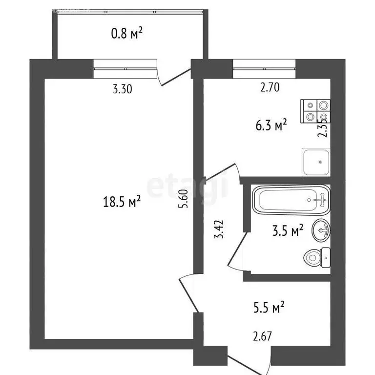 1-комнатная квартира: Стерлитамак, Черноморская улица, 8 (33.8 м) - Фото 1