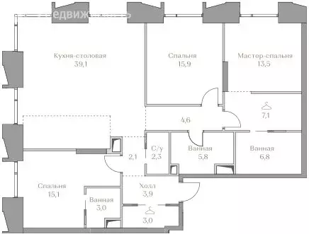 3-комнатная квартира: Москва, жилой комплекс Коллекция Лужники (122.2 ... - Фото 0