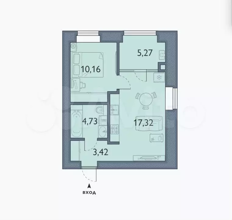 1-к. квартира, 40,9 м, 3/8 эт. - Фото 1