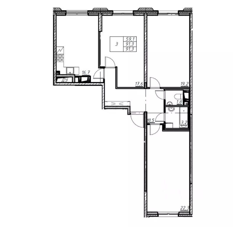 3-к кв. Санкт-Петербург ул. Дыбенко, 2 (90.0 м) - Фото 1