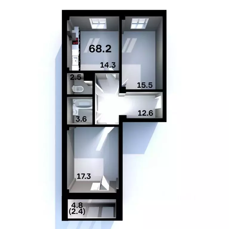 2-к кв. Псковская область, Псков Пароменская ул., 28 (68.2 м) - Фото 0