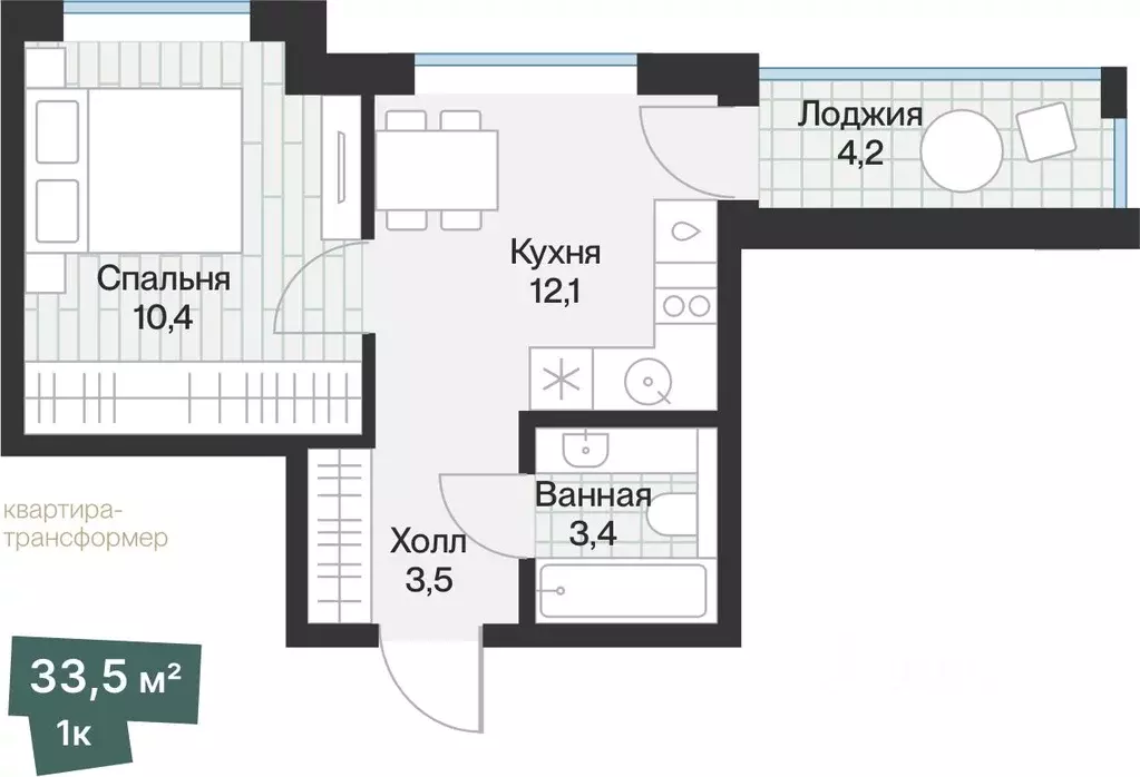 1-к кв. Тюменская область, Тюмень ул. Игоря Комиссарова, 25 (31.4 м) - Фото 0