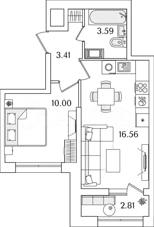 1-к. квартира, 35 м, 5/22 эт. - Фото 1