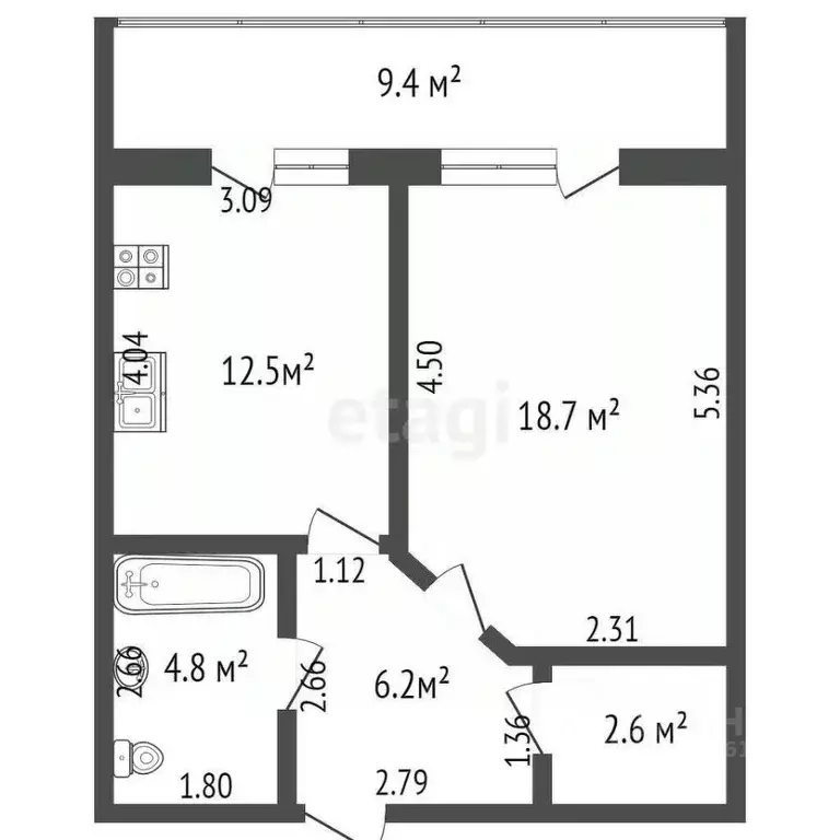 1-к кв. Томская область, Северск Ленинградская ул., 30 (44.6 м) - Фото 1