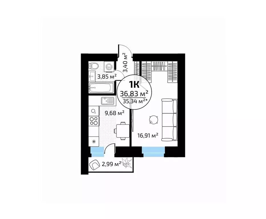 1-к кв. Самарская область, Самара пос. Мехзавод, 1-й кв-л, 50 (36.83 ... - Фото 1