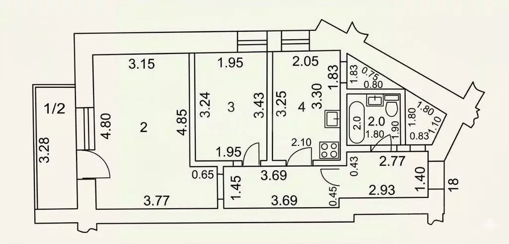 2-к кв. Белгородская область, Шебекино ул. 50 лет Октября, 8 (44.2 м) - Фото 2