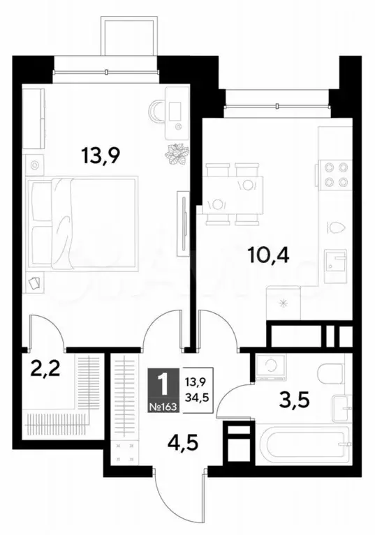 1-к. квартира, 34,5 м, 14/21 эт. - Фото 0