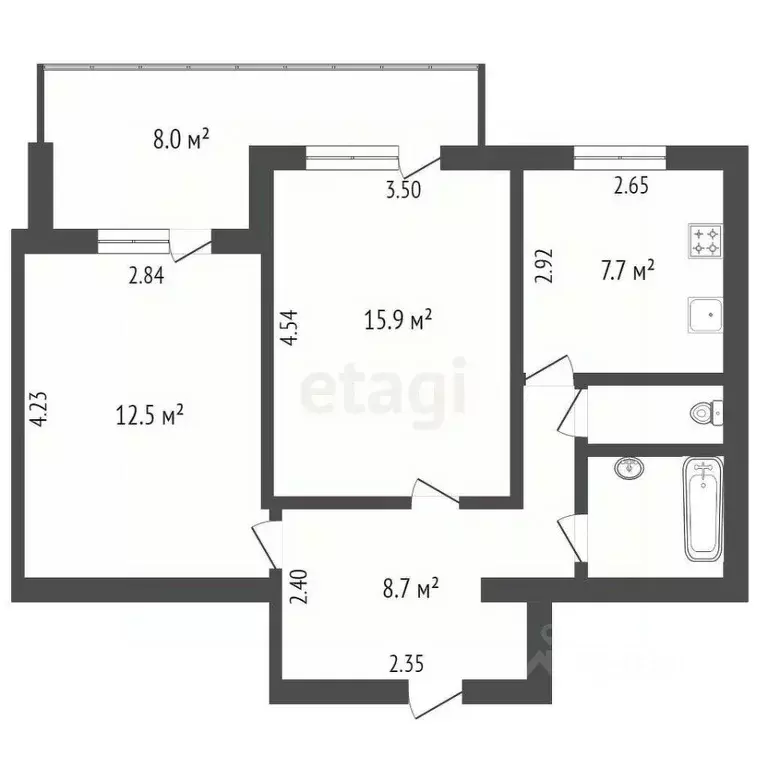 2-к кв. Крым, Симферополь ул. Лексина (59.6 м) - Фото 2