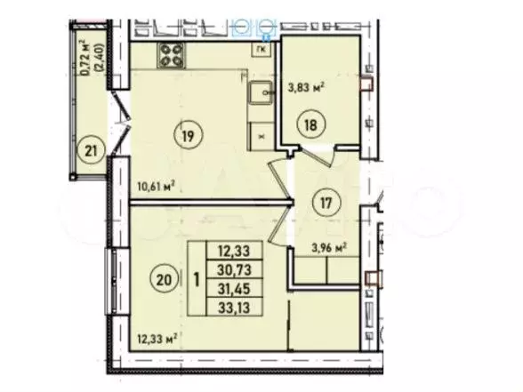 1-к. квартира, 33,1 м, 5/7 эт. - Фото 1