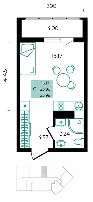 Студия Адыгея, Майкопский район, пос. Тульский ул. Заречная (25.98 м) - Фото 1