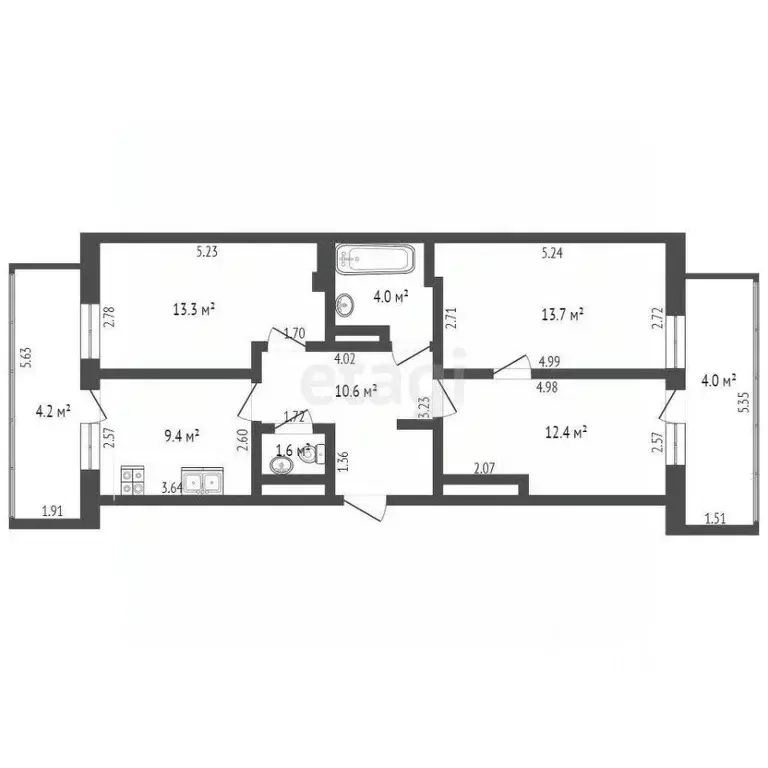 3-к кв. Татарстан, Набережные Челны ул. Раскольникова, 11Б (74.0 м) - Фото 0